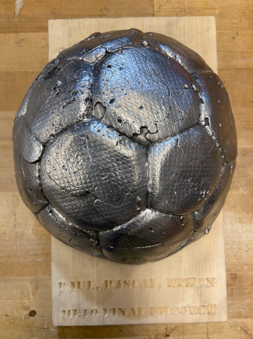 Finished pewter soccer ball trophy