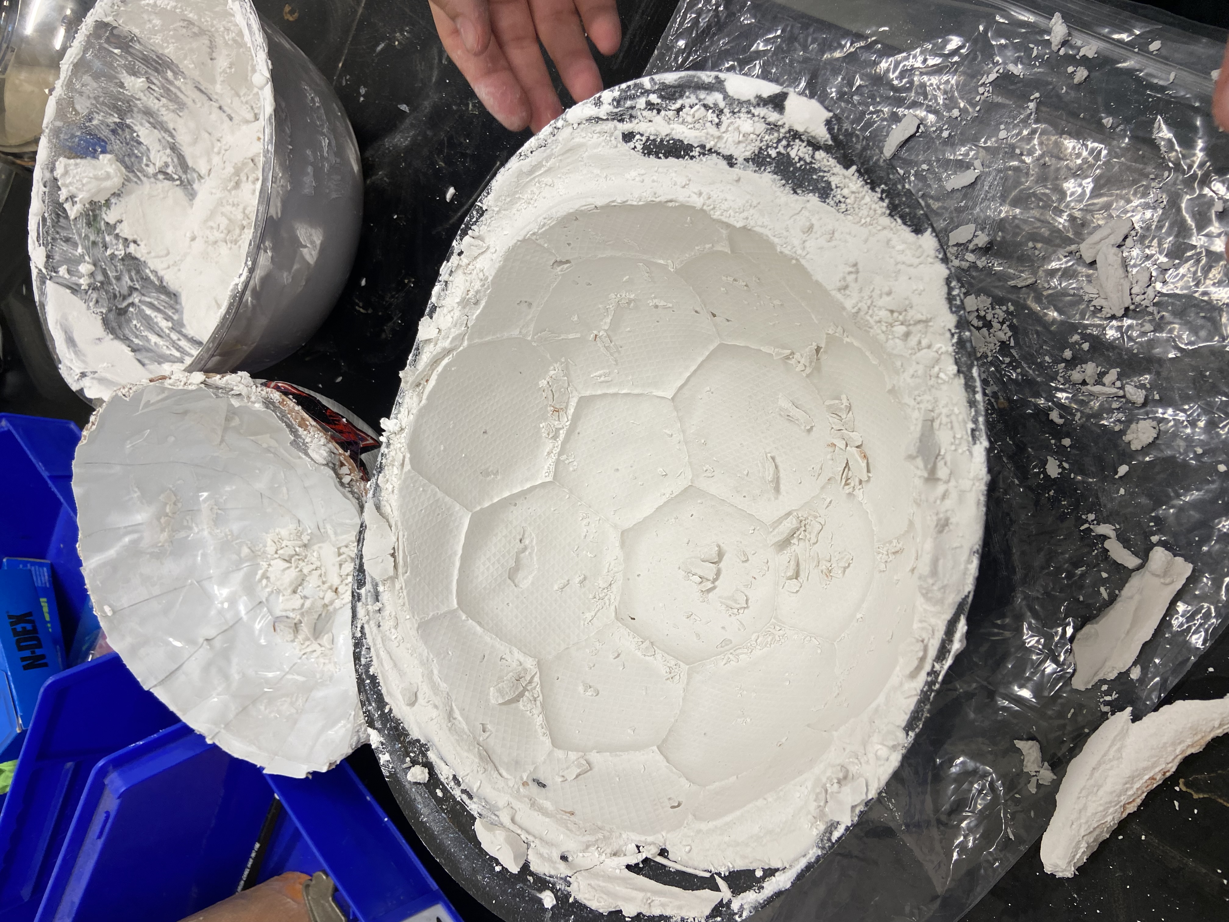 Plaster mold made from a real soccer ball half